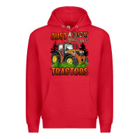 Red just a boy who loves tractors Premium Hoodie - BarkalooDesign
