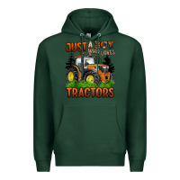Sports Green just a boy who loves tractors Premium Hoodie - BarkalooDesign