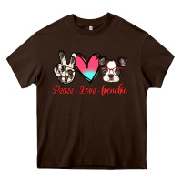 Chocolate Brown Peace Love Frenchie Heavy Core Tee - Jasminsmagicworld