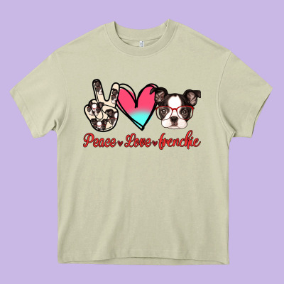Peace Love Frenchie Heavy Core Tee Designed By Jasminsmagicworld