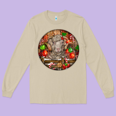 Christmas Merino Wool Sheep Long Sleeve Tee Designed By Lillyallendesigns