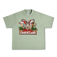 Oil Green Merry Christmas Goats Urban Heavy Tee - LillyAllenDesigns