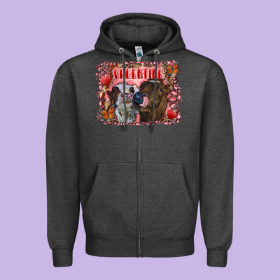 Valentine Heifers Zipper Hoodie Designed By Ranaportraitstore