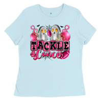 Baby Blue tackle cancer with ghosts playing football Ladies Tee - LillyAllenDesigns