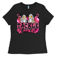Black tackle cancer with ghosts playing football Ladies Tee - LillyAllenDesigns