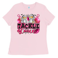 Bubblegum Pink tackle cancer with ghosts playing football Ladies Tee - LillyAllenDesigns
