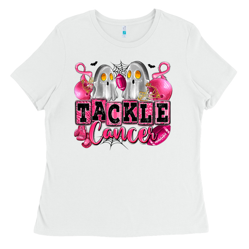 Tackle Cancer With Ghosts Playing Football Ladies Tee by LillyAllenDesigns | Teevron