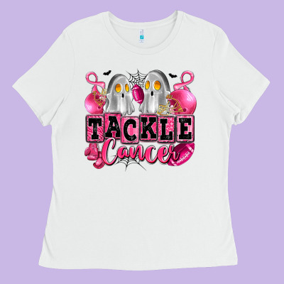 Tackle Cancer With Ghosts Playing Football Ladies Tee Designed By Lillyallendesigns