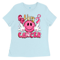Baby Blue hey cancer with middle fingers Ladies Tee - LillyAllenDesigns