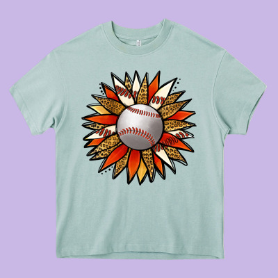 Baseball Sunflower Heavy Core Tee Designed By Jasminsmagicworld