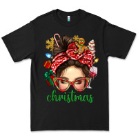 Black Christmas Messy Bun With Gingerbread Man Premium Tee - BundleAndBundleShop