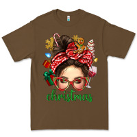 Cacao Christmas Messy Bun With Gingerbread Man Premium Tee - BundleAndBundleShop