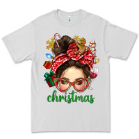 Dove Grey Christmas Messy Bun With Gingerbread Man Premium Tee - BundleAndBundleShop