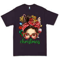 Plum Christmas Messy Bun With Gingerbread Man Premium Tee - BundleAndBundleShop