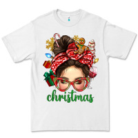 White Christmas Messy Bun With Gingerbread Man Premium Tee - BundleAndBundleShop