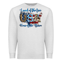 Oatmeal Heather land of the free home of the brave american flag background Premium Sweatshirt - Jasminsmagicworld