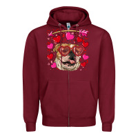 Burgundy valentine's day  brown english bulldog Zipper Hoodie - RanaPortraitStore