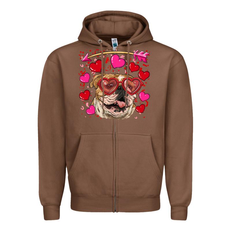 Valentine's Day  Brown English Bulldog Zipper Hoodie by RanaPortraitStore | Teevron
