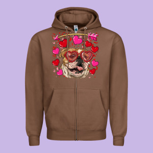 Valentine's Day  Brown English Bulldog Zipper Hoodie Designed By Ranaportraitstore