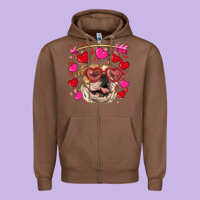 Valentine's Day  Brown English Bulldog Zipper Hoodie Designed By Ranaportraitstore