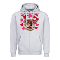 Heather Grey valentine's day  brown english bulldog Zipper Hoodie - RanaPortraitStore