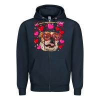 Navy valentine's day  brown english bulldog Zipper Hoodie - RanaPortraitStore