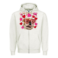 Oatmeal Heather valentine's day  brown english bulldog Zipper Hoodie - RanaPortraitStore