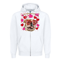 White valentine's day  brown english bulldog Zipper Hoodie - RanaPortraitStore