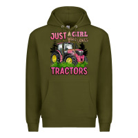 Army Green just a girl who loves tractors Premium Hoodie - BarkalooDesign