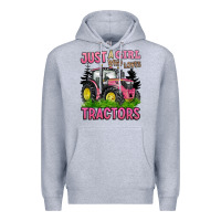 Heather Grey just a girl who loves tractors Premium Hoodie - BarkalooDesign