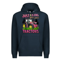 Navy just a girl who loves tractors Premium Hoodie - BarkalooDesign