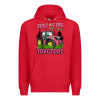 Red just a girl who loves tractors Premium Hoodie - BarkalooDesign