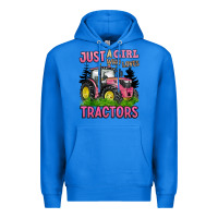 True Royal just a girl who loves tractors Premium Hoodie - BarkalooDesign