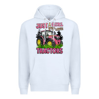 White just a girl who loves tractors Premium Hoodie - BarkalooDesign