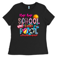 Black Bye Bye School Hello Pool Teacher  Squad Ladies Tee - CowhideDigitalArt