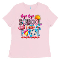 Bubblegum Pink Bye Bye School Hello Pool Teacher  Squad Ladies Tee - CowhideDigitalArt