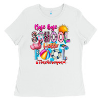 White Bye Bye School Hello Pool Teacher  Squad Ladies Tee - CowhideDigitalArt