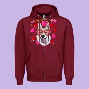 Valentine's Day  White Shepherd Zipper Hoodie Designed By Ranaportraitstore