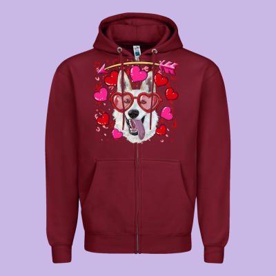 Valentine's Day  White Shepherd Zipper Hoodie Designed By Ranaportraitstore