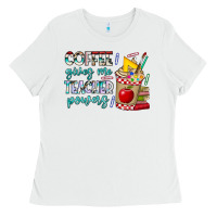 White Coffee Gives Me Teacher Powers Ladies Tee - CowhideDigitalArt