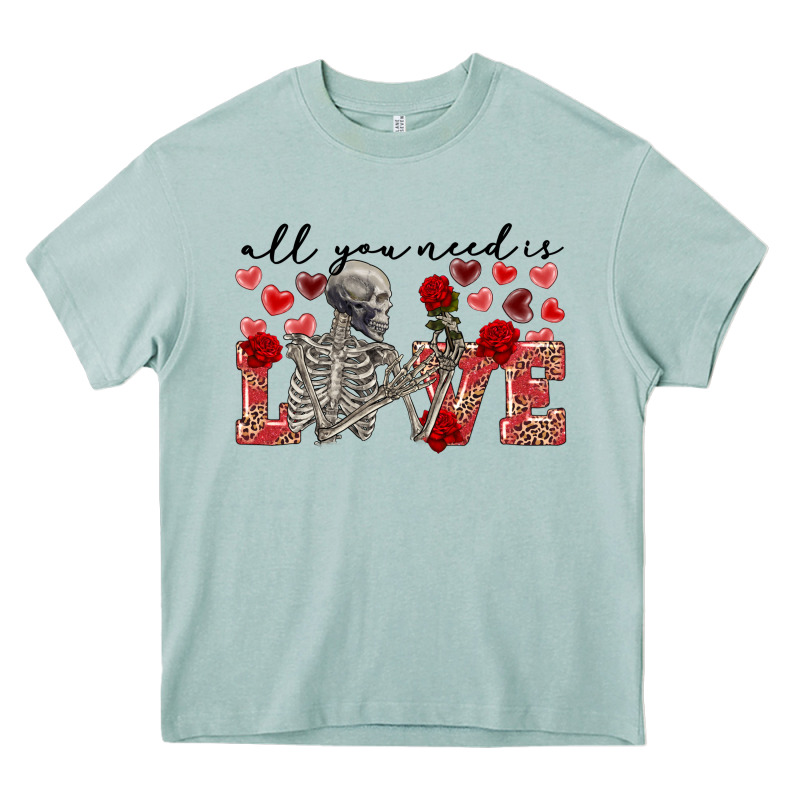 Skeleton All You Need Is Love Heavy Core Tee by FaDigitalArtStudio | Teevron