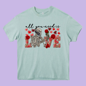 Skeleton All You Need Is Love Heavy Core Tee Designed By Fadigitalartstudio