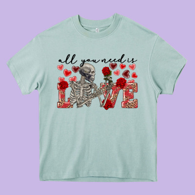 Skeleton All You Need Is Love Heavy Core Tee Designed By Fadigitalartstudio