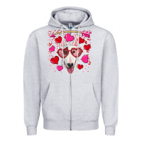 Heather Grey Valentine's day  bull terrier Zipper Hoodie - RanaPortraitStore