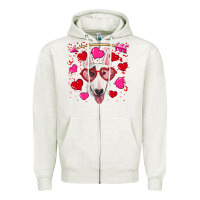 Oatmeal Heather Valentine's day  bull terrier Zipper Hoodie - RanaPortraitStore