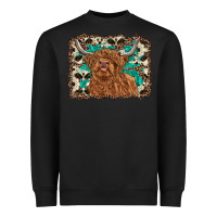 Black highland cow western background Heavyweight Sweatshirt - RanaPortraitStore