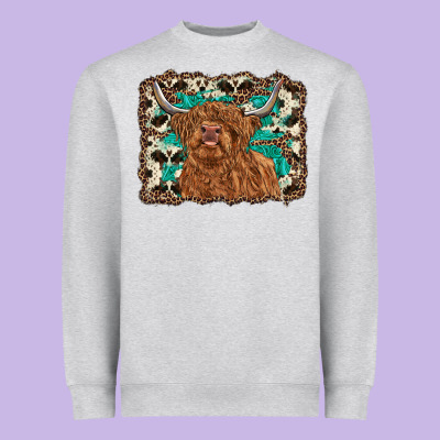Highland Cow Western Background Heavyweight Sweatshirt Designed By Ranaportraitstore