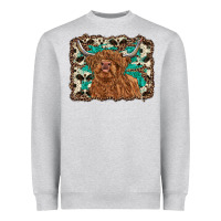 Heather Grey highland cow western background Heavyweight Sweatshirt - RanaPortraitStore