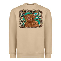 Mushroom highland cow western background Heavyweight Sweatshirt - RanaPortraitStore