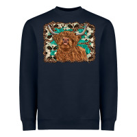 Navy highland cow western background Heavyweight Sweatshirt - RanaPortraitStore